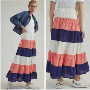 NWT Hutch Anthropologie Fantine Pink Blue Striped Cottagecore Maxi Skirt Small